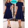 imageVFSHOW Womens Summer Work Business Dresses Pleated Crew Neck Front Zipper Button Office Slim Aline Fit and Flare DressNavy Blue