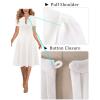 imageVFSHOW Womens Summer Work Business Dresses Pleated Crew Neck Front Zipper Button Office Slim Aline Fit and Flare DressOffwhite