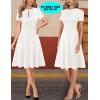 imageVFSHOW Womens Summer Work Business Dresses Pleated Crew Neck Front Zipper Button Office Slim Aline Fit and Flare DressOffwhite