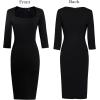 imageVFSHOW Womens Work Business Square Neck Bodycon Dress Office Retro Elegant Slim Fitted Pencil Sheath DressBlack