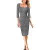 imageVFSHOW Womens Work Business Square Neck Bodycon Dress Office Retro Elegant Slim Fitted Pencil Sheath DressBlack Tweed