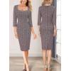 imageVFSHOW Womens Work Business Square Neck Bodycon Dress Office Retro Elegant Slim Fitted Pencil Sheath DressDark Red Tweed