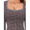 imageVFSHOW Womens Work Business Square Neck Bodycon Dress Office Retro Elegant Slim Fitted Pencil Sheath DressDark Red Tweed