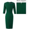 imageVFSHOW Womens Work Business Square Neck Bodycon Dress Office Retro Elegant Slim Fitted Pencil Sheath DressGreen