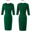 imageVFSHOW Womens Work Business Square Neck Bodycon Dress Office Retro Elegant Slim Fitted Pencil Sheath DressGreen