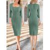 imageVFSHOW Womens Work Business Square Neck Bodycon Dress Office Retro Elegant Slim Fitted Pencil Sheath DressGreen Knit