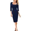 imageVFSHOW Womens Work Business Square Neck Bodycon Dress Office Retro Elegant Slim Fitted Pencil Sheath DressNavy Blue