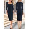 imageVFSHOW Womens Work Business Square Neck Bodycon Dress Office Retro Elegant Slim Fitted Pencil Sheath DressNavy Blue Knit