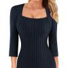 imageVFSHOW Womens Work Business Square Neck Bodycon Dress Office Retro Elegant Slim Fitted Pencil Sheath DressNavy Blue Knit