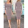 imageVFSHOW Womens Work Business Square Neck Bodycon Dress Office Retro Elegant Slim Fitted Pencil Sheath DressPink Tweed