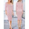 imageVFSHOW Womens Work Business Square Neck Bodycon Dress Office Retro Elegant Slim Fitted Pencil Sheath DressPink and Offwhite Tweed