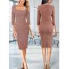imageVFSHOW Womens Work Business Square Neck Bodycon Dress Office Retro Elegant Slim Fitted Pencil Sheath DressRed Tweed