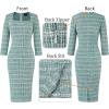 imageVFSHOW Womens Work Business Square Neck Bodycon Dress Office Retro Elegant Slim Fitted Pencil Sheath DressTeal Green Tweed