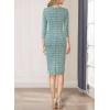 imageVFSHOW Womens Work Business Square Neck Bodycon Dress Office Retro Elegant Slim Fitted Pencil Sheath DressTeal Green Tweed