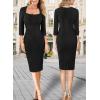 imageVFSHOW Womens Work Business Square Neck Bodycon Dress Office Retro Elegant Slim Fitted Pencil Sheath DressTextured Black Mesh
