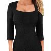 imageVFSHOW Womens Work Business Square Neck Bodycon Dress Office Retro Elegant Slim Fitted Pencil Sheath DressTextured Black Mesh
