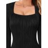 imageVFSHOW Womens Work Business Square Neck Bodycon Dress Office Retro Elegant Slim Fitted Pencil Sheath DressTextured Blackb