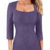 imageVFSHOW Womens Work Business Square Neck Bodycon Dress Office Retro Elegant Slim Fitted Pencil Sheath DressTextured Purple Mesh
