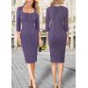 imageVFSHOW Womens Work Business Square Neck Bodycon Dress Office Retro Elegant Slim Fitted Pencil Sheath DressTextured Purple Mesh