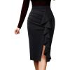 imageVFSHOW Women Elegant Ruched Ruffle Slit Work Business Party Pencil SkirtBlack