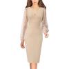 imageVFSHOW Womens Beige Floral Lace Cocktail Evening Bishop Sleeve Slim Front Zipper Party Bodycon Pencil Sheath Dress 8562 APT XL