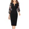 imageVFSHOW Womens Black Floral Embroidery Lace Bishop Sleeve Cocktail Party Slim Front Zipper Bodycon Pencil Sheath Dress 9628 BLK XL