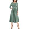 imageVFSHOW Womens Elegant Pockets Belted Work Business Office Casual Party Pleated ALine Midi DressGreen Knit