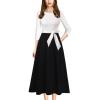 imageVFSHOW Womens Elegant Pockets Belted Work Business Office Casual Party Pleated ALine Midi DressOff White  Blackb