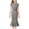 imageVFSHOW Womens Elegant Vintage Chruch Business Office Cocktail Mermaid Bodycon Midi DressBlack White Plaid Tweed