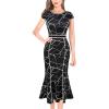 imageVFSHOW Womens Elegant Vintage Chruch Business Office Cocktail Mermaid Bodycon Midi DressBlack and White Geometric Print