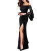 imageVFSHOW Womens Off Shoulder Bell Sleeve Formal Evening Wedding Party Maxi DressBlack Floral Lace