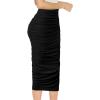 imageVFSHOW Womens Ruched Ruffle High Waist Casual Wok Office Party Slim Fitted Bodycon Pencil Midi MidCalf SkirtBlack