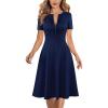 imageVFSHOW Womens Summer Work Business Dresses Pleated Crew Neck Front Zipper Button Office Slim Aline Fit and Flare DressNavy Blue