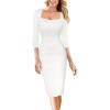 imageVFSHOW Womens Work Business Square Neck Bodycon Dress Office Retro Elegant Slim Fitted Pencil Sheath DressOffwhite