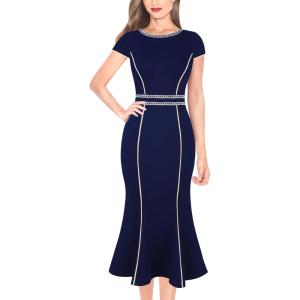 imageVFSHOW Womens Elegant Vintage Chruch Business Office Cocktail Mermaid Bodycon Midi DressDark Blue