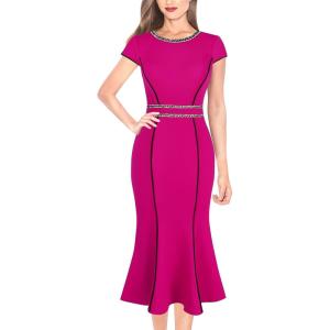 imageVFSHOW Womens Elegant Vintage Chruch Business Office Cocktail Mermaid Bodycon Midi DressHot Pink