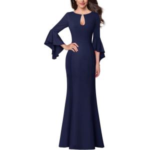 imageVFSHOW Womens Keyhole Front Bell Sleeve Formal Evening Wedding Party Maxi DressNavy Blueb