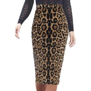 imageVFSHOW Womens Ruched Ruffle High Waist Casual Wok Office Party Slim Fitted Bodycon Pencil Midi MidCalf SkirtLeopard Print