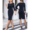 imageVFSHOW Womens 2025 Elegant Work Business Office Sheath Pencil Dresses Front Zipper Pleated Crew Neck Fitted Bodycon DressNavy Blue and White Striped