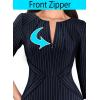 imageVFSHOW Womens 2025 Elegant Work Business Office Sheath Pencil Dresses Front Zipper Pleated Crew Neck Fitted Bodycon DressNavy Blue and White Striped