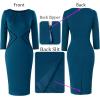 imageVFSHOW Womens 2025 Elegant Work Business Office Sheath Pencil Dresses Front Zipper Pleated Crew Neck Fitted Bodycon DressPeacock Blue