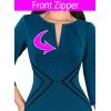 imageVFSHOW Womens 2025 Elegant Work Business Office Sheath Pencil Dresses Front Zipper Pleated Crew Neck Fitted Bodycon DressPeacock Blue