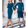 imageVFSHOW Womens 2025 Elegant Work Business Office Sheath Pencil Dresses Front Zipper Pleated Crew Neck Fitted Bodycon DressPeacock Blue