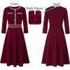imageVFSHOW Womens Button Pockets Wear to Work Office Business Vintage Church Fit and Flare A Line DressDark Red