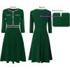 imageVFSHOW Womens Button Pockets Wear to Work Office Business Vintage Church Fit and Flare A Line DressGreen