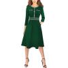 imageVFSHOW Womens Button Pockets Wear to Work Office Business Vintage Church Fit and Flare A Line DressGreen