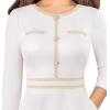 imageVFSHOW Womens Button Pockets Wear to Work Office Business Vintage Church Fit and Flare A Line DressOffwhite