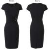 imageVFSHOW Womens Elegant Notch V Neck Ruched Work Office Business Church Bodycon Sheath DressBlack