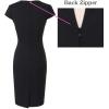 imageVFSHOW Womens Elegant Notch V Neck Ruched Work Office Business Church Bodycon Sheath DressBlack