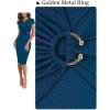 imageVFSHOW Womens Elegant Notch V Neck Ruched Work Office Business Church Bodycon Sheath DressPeacock Blue